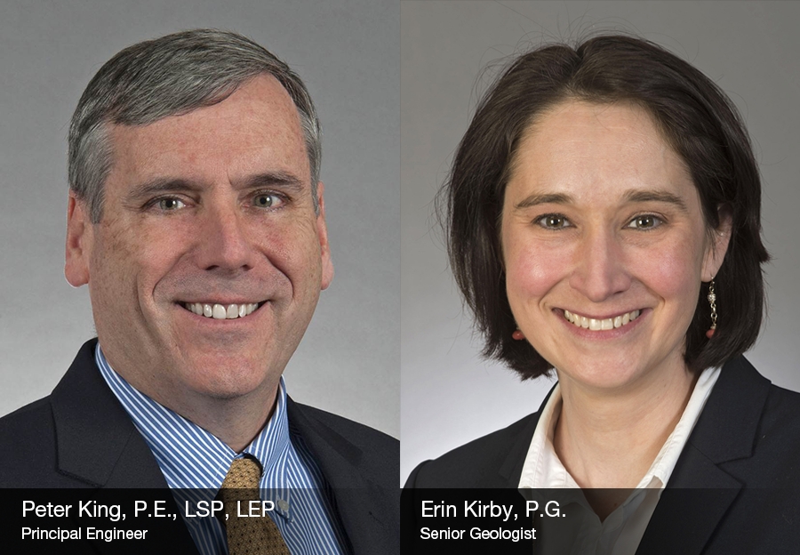 Professional headshots of two people in business attire: on the left, a man with gray hair and a striped shirt; on the right, a woman with brown hair and a white blouse. Name and job titles are displayed at the bottom.
