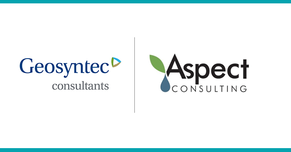 e0dd0ce1c75906d95f72ea71a8b66c04 Logos of Geosyntec Consultants and Aspect Consulting side by side on a white background with teal borders. The Aspect logo features a green leaf and a blue water droplet.